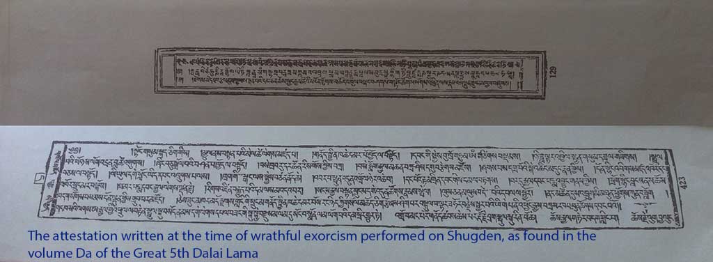 The attestation written at the time of wrathful exorcism performed on Shugden, as found in the volume Da of the Great 5th Dalai Lama