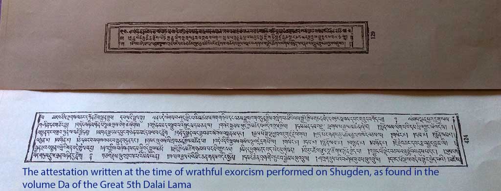 The attestation written at the time of wrathful exorcism performed on Shugden, as found in the volume Da of the Great 5th Dalai Lama