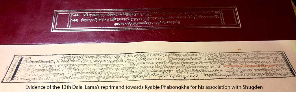 Evidence of the 13th Dalai Lama’s reprimand towards Kyabje Phabongkha for his association with Shugden