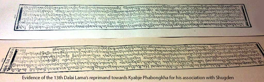 Evidence of the 13th Dalai Lama’s reprimand towards Kyabje Phabongkha for his association with Shugden